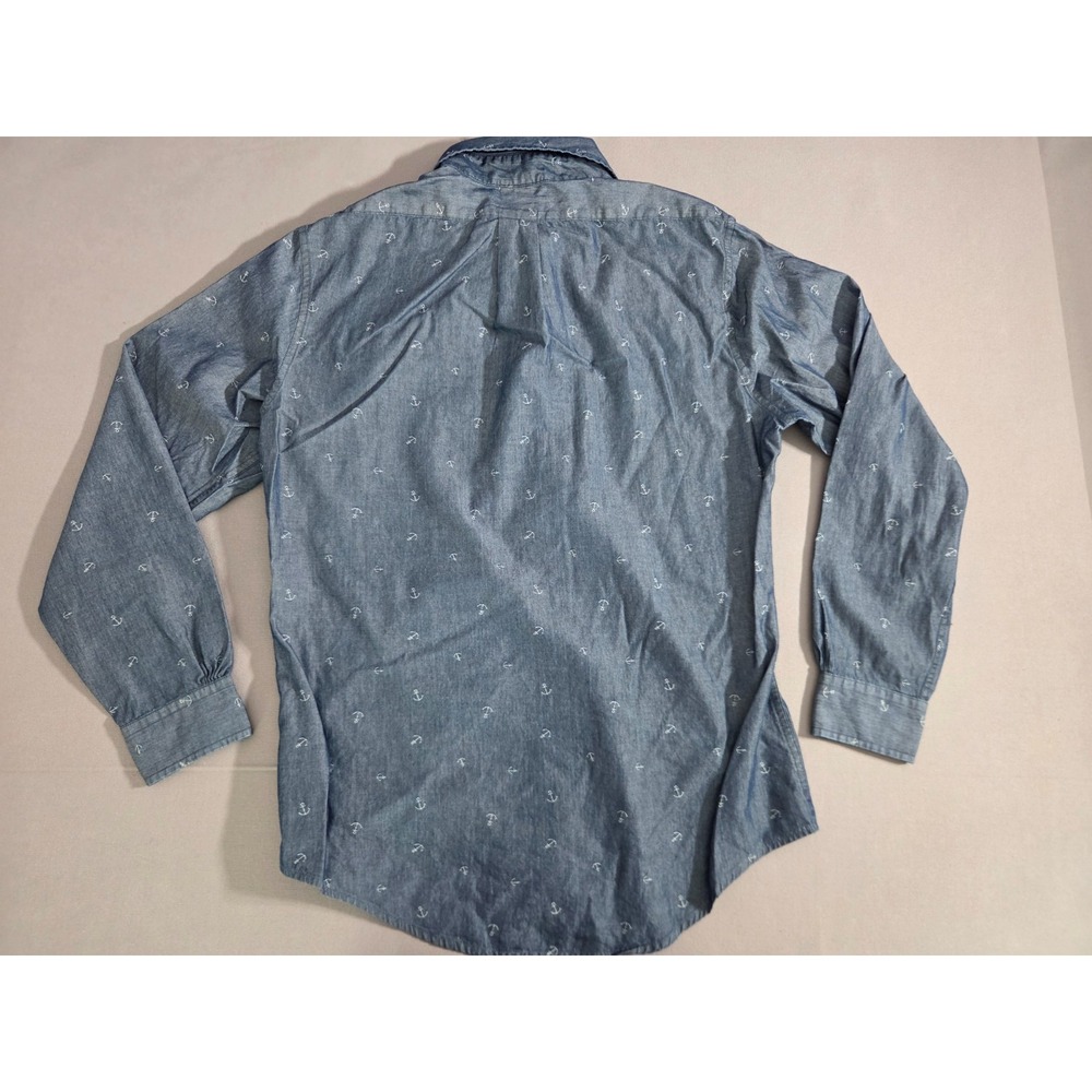 Brooks Brothers Shirt Mens Medium Blue Sail Anchor Chambray Boats Dress Polo - Picture 2 of 7